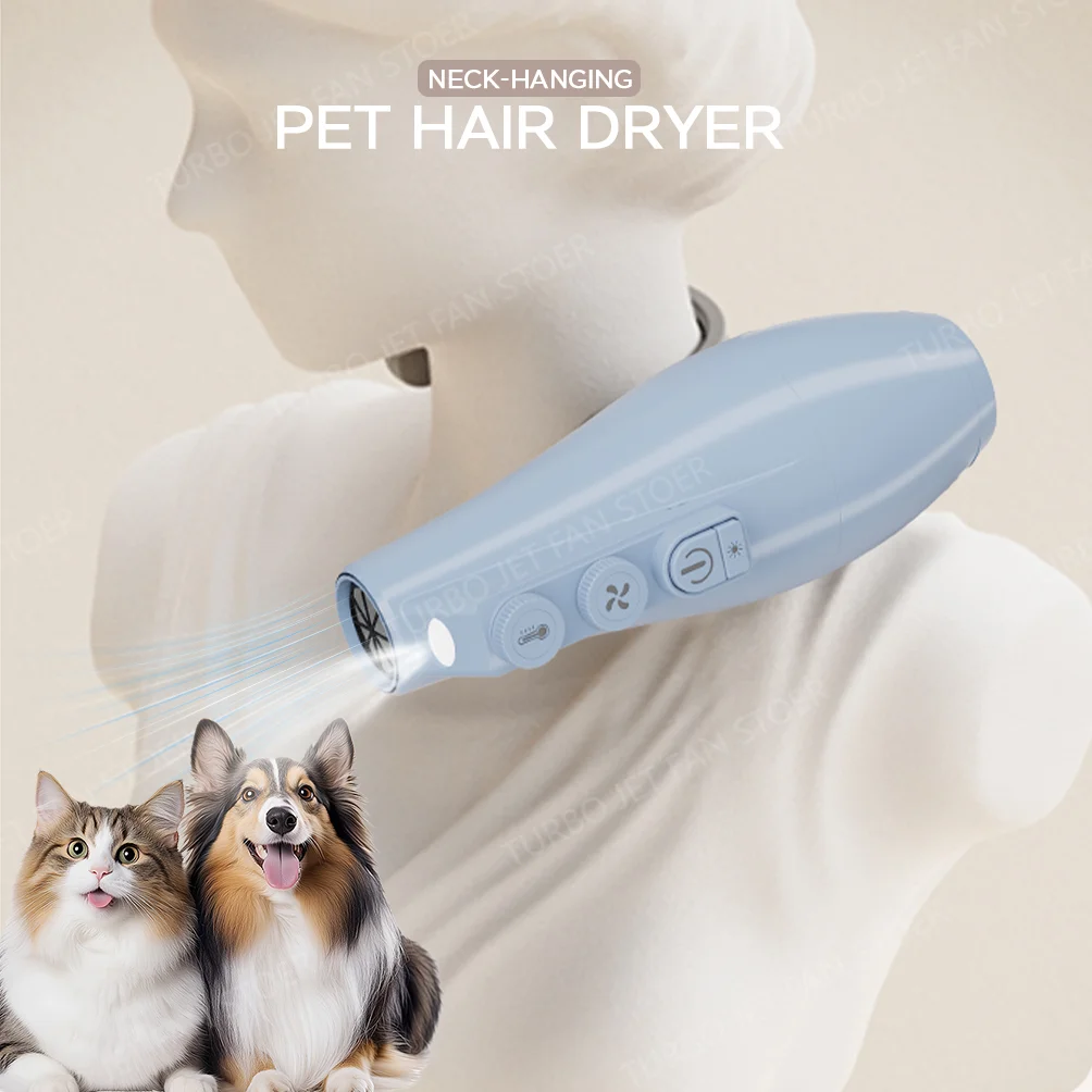 Dog Dryer for Pet Grooming,Hanging-neck hair dryer for dogs low noise Removable filter and reverse blowing cleaning function