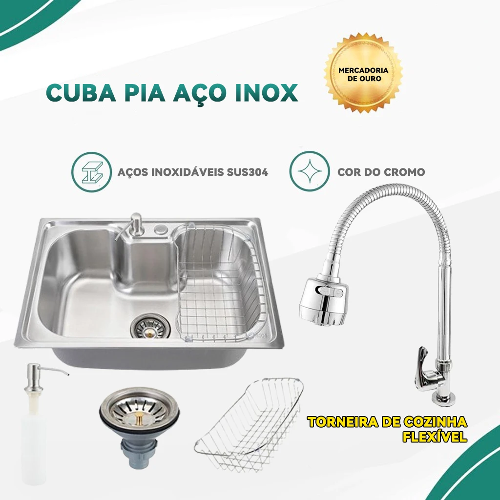 3バージョン60x42cmステンレス製シングルキッチンシンク（バスケット、バルブ、ソープマシン付き）300ml
