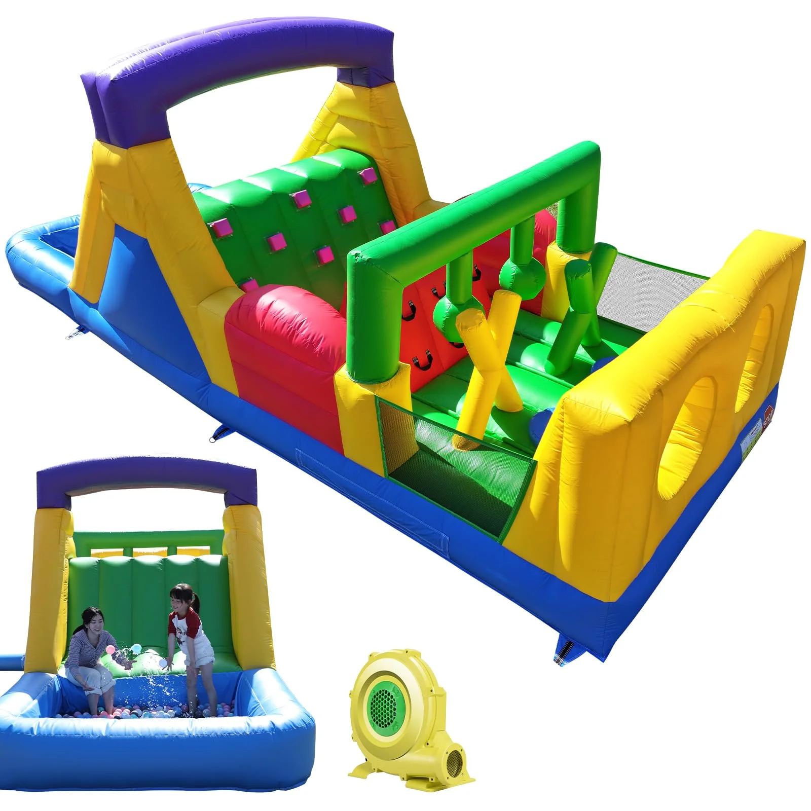 Commerciële 100% PVC opblaasbare springkasteel waterglijbanen opblaasbare hindernisbaan met ballenbak voor kinderfeest leuk racespel
