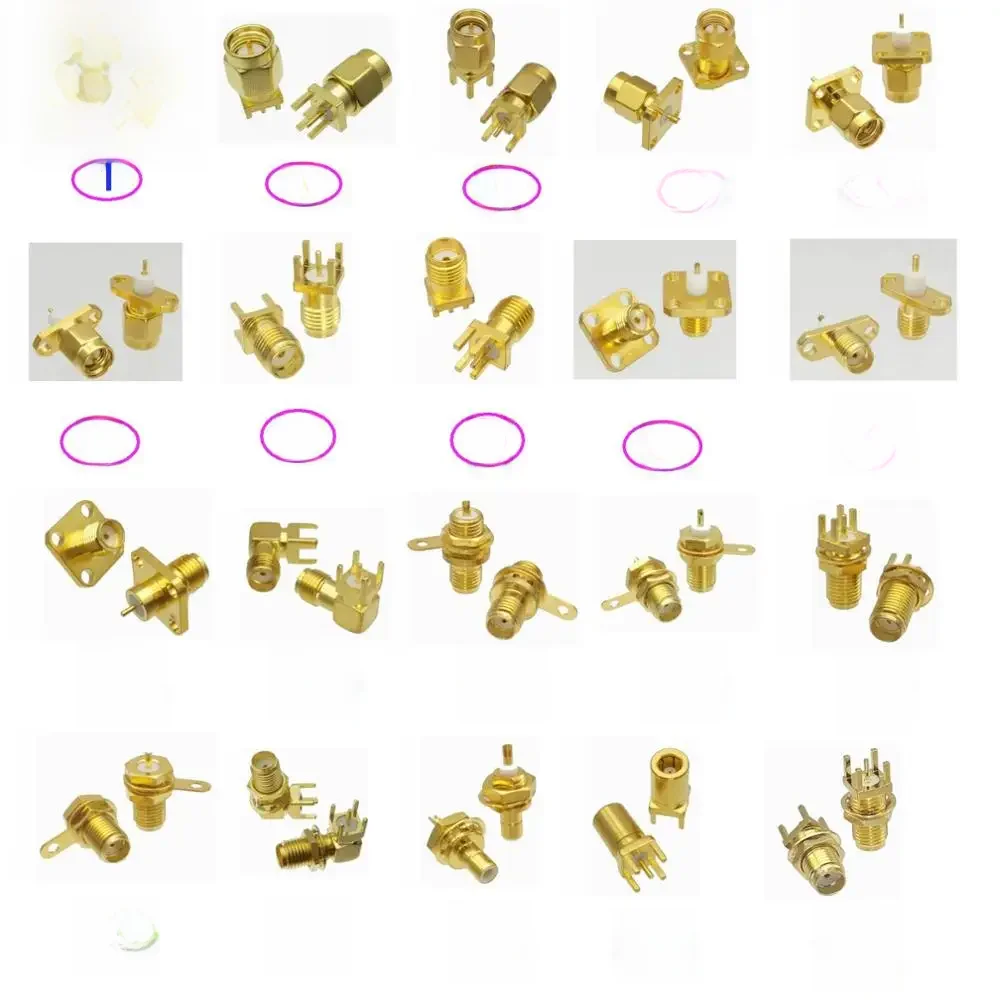 Złącze SMA / SMB Wtyk męski i gniazdo żeńskie Lutowane mocowanie PCB i kołnierzowe mocowanie PTFE i nakrętka grodziowa RF Coaxial — zdjęcie 2