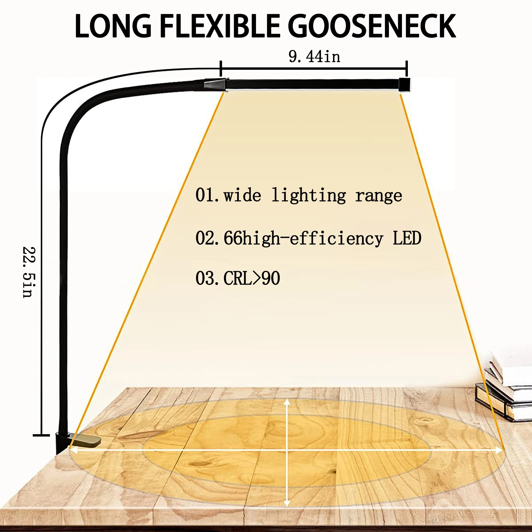 LED Clip on Desk Lamp Fixed 2M Cable 3 Color Temperatures 10 Brightness Light Adjustment Clamp Table Lamp