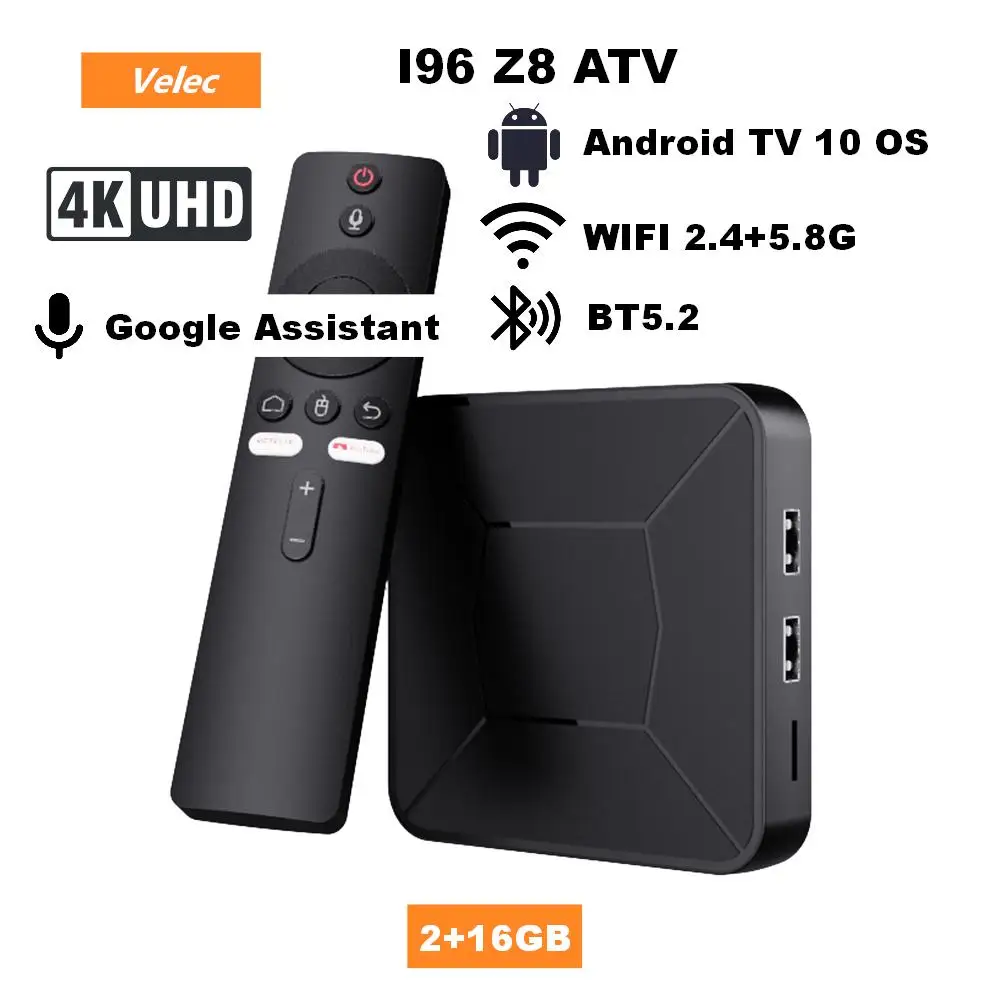 

Velec I96 Z8 Smart ATV 4K HDR10 TV BOX Voice Remote Control 2+16GB Android10 Dual Channel WIFI 2.4+5.8G BT5.2 Full Interface