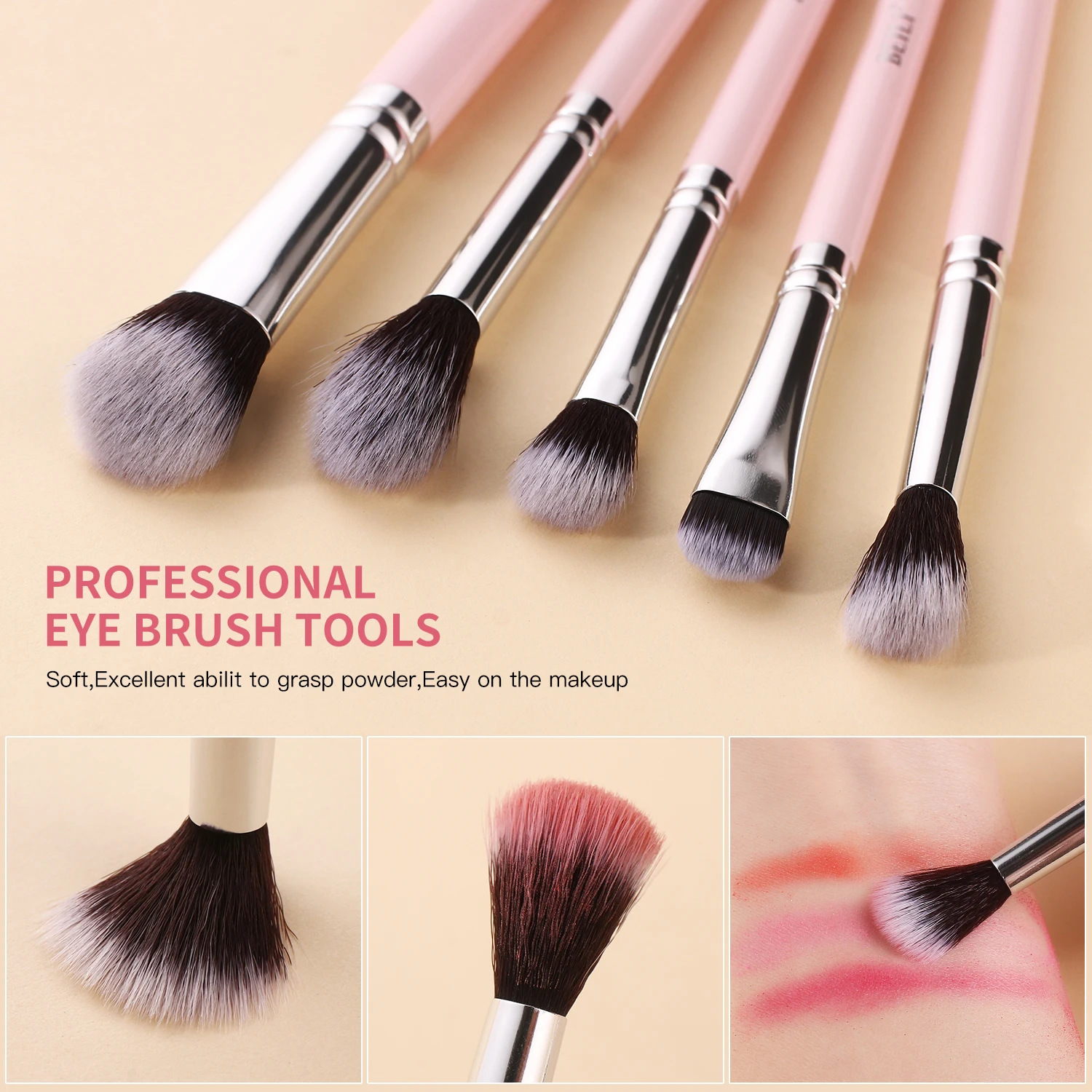 BEILI Makeup Brush Set Baby-Pink-Sliver Professional Synthetic Hair Eyeshadow Powder Eyeliner Cosmetic Tools 8-10pcs