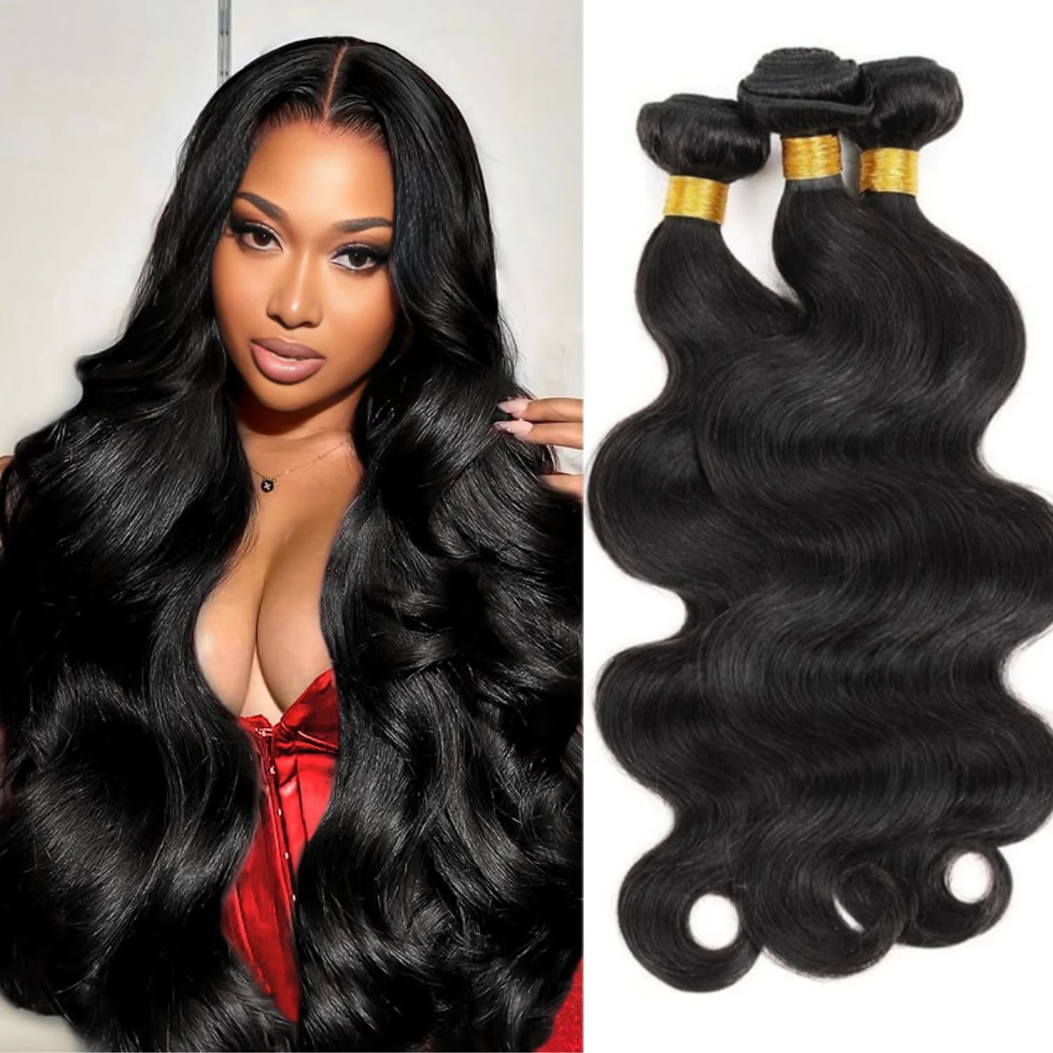 

Человеческие волосы 1, 3, пучок объемных волн, наращивание волос, двойной уток, необработанные бразильские девственные волосы, пучок # 1B Натуральный цвет