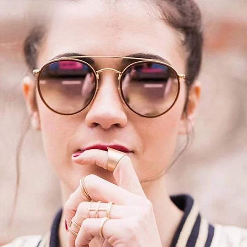 Psacss okulary kobiety/mężczyźni 2019 Vintage okrągłe okulary podwójna wiązka marka projektant lustrzane lentes de sol hombre/mujer UV400 — zdjęcie 2