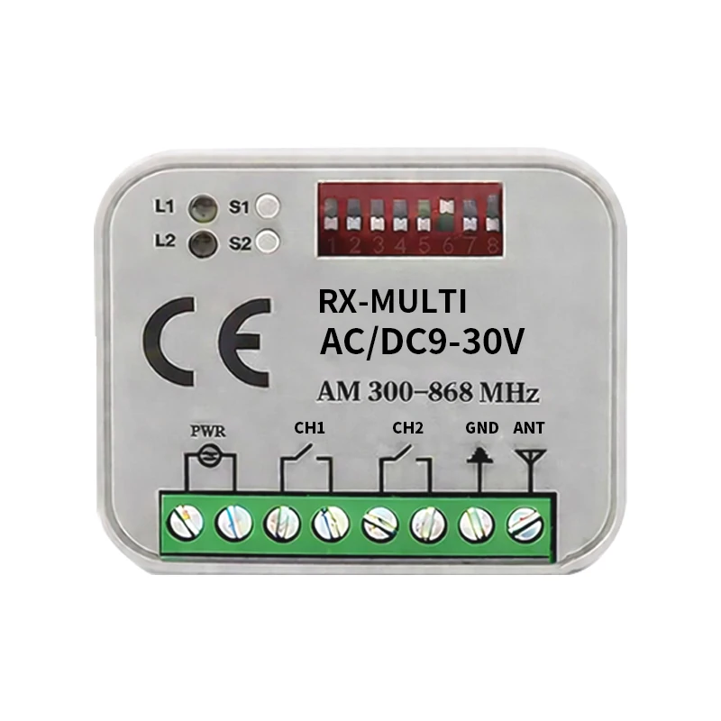 Controlador receptor RX-MULTI ac/dc 9v-30v 2ch 300mhz a 868mhz 433mhz abridor de porta de garagem/interruptor receptor de controle remoto de portão