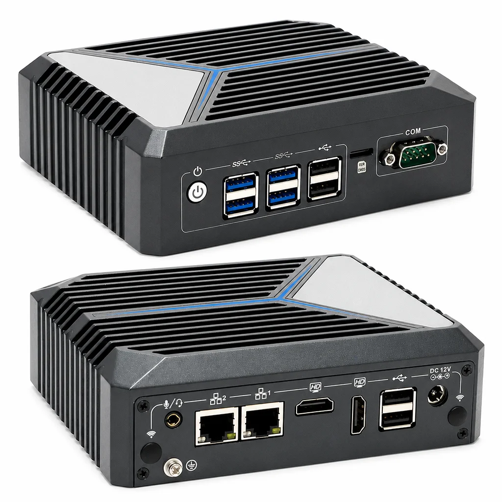 Partaker Fanless Industrial Mini PC 12th Gen Celeron J6412 Dual LAN 8 USB DDR4 3200MHz Medical Grade Silent Computer