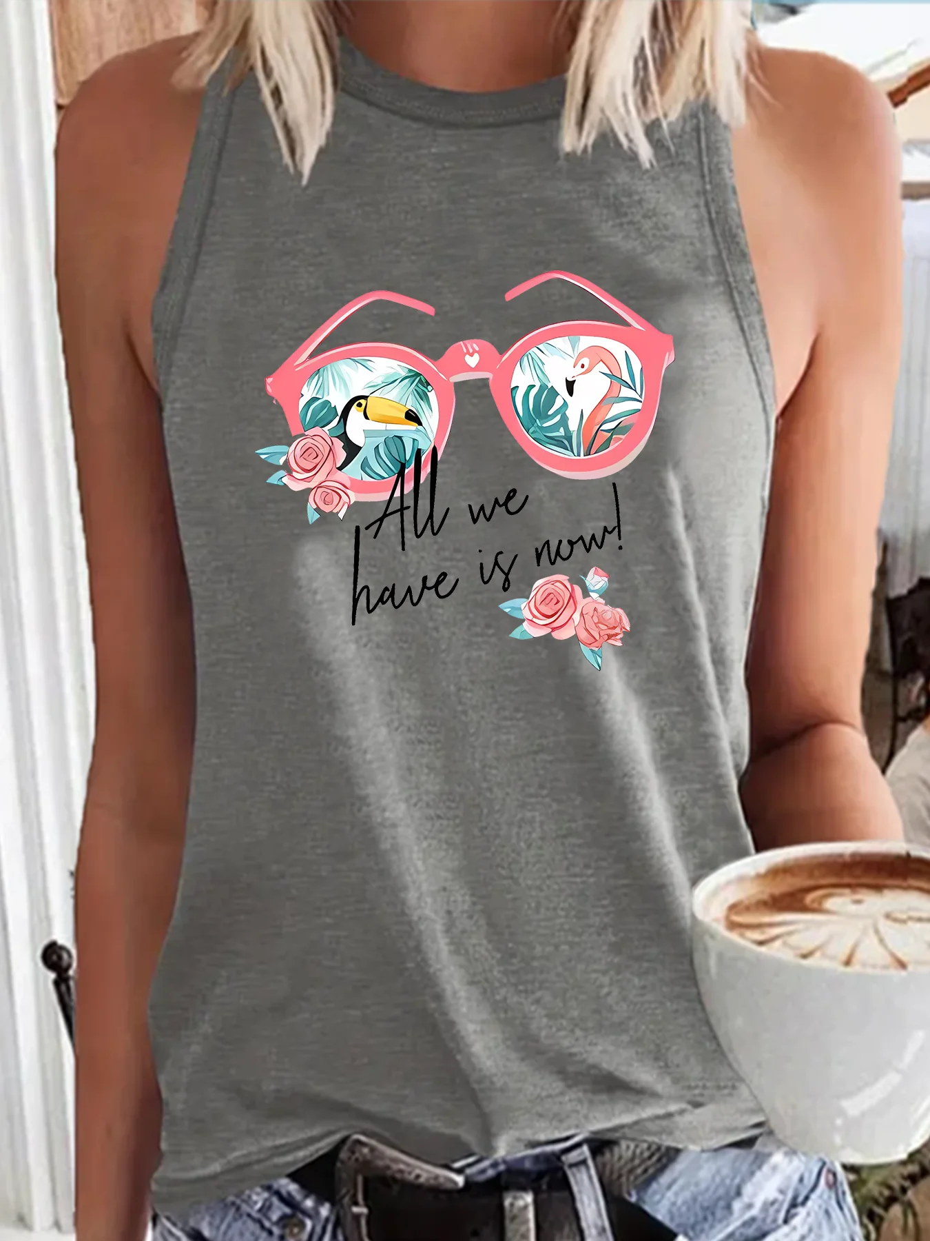 All We Have Is Now Sunglasses Fashion Funny Sports Women's Tank Top Loose O Neck Sleeveless Casual Tank