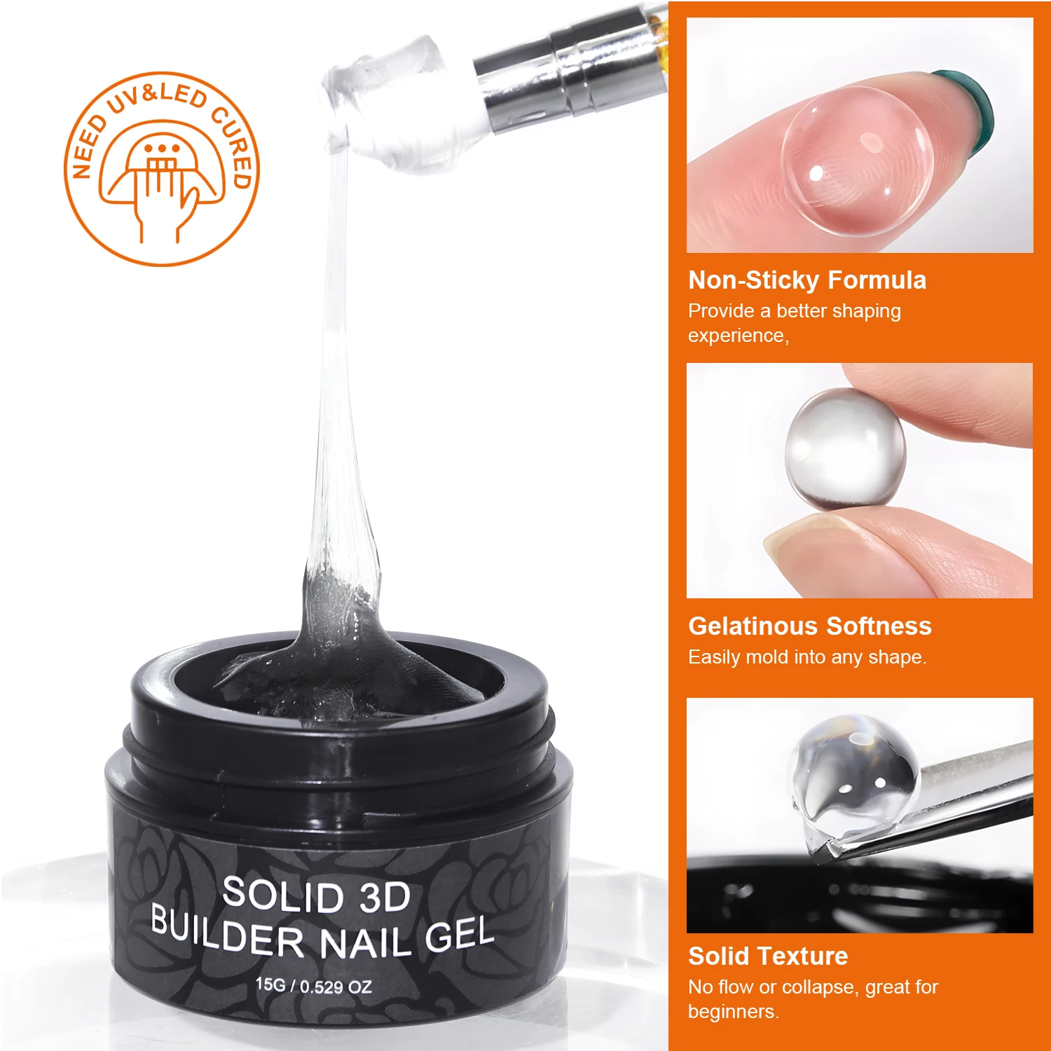 TWOING 15g Clear & White Non Stick Hand Extension Gel 3D Shaping Sculpting Carving Nail Art Solid Hard Gel for Fake Nail image 3