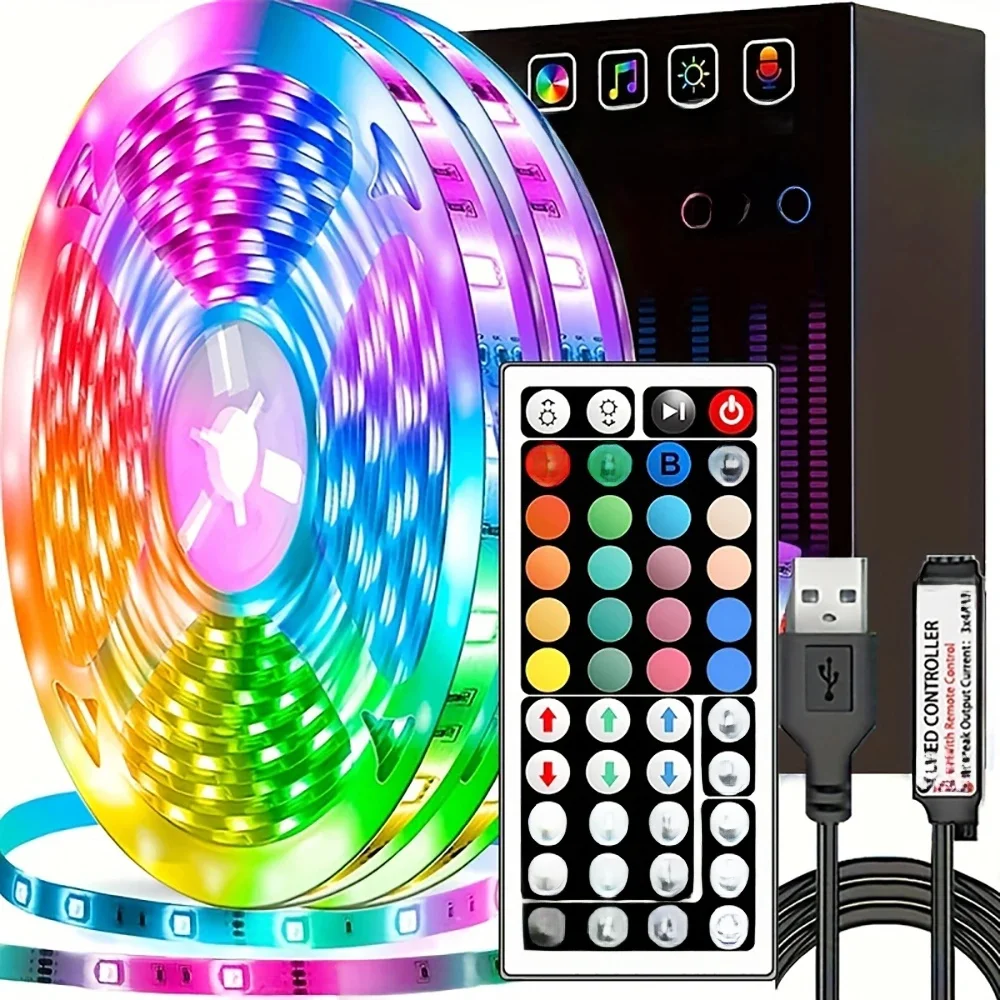 Taśmy LED z pilotem 44-klawiszowym 1m 5m 10m 20m RGB do dekoracji ścian, pokoju, domu, sypialni, na imprezę, jako podświetlenie TV — zdjęcie 2