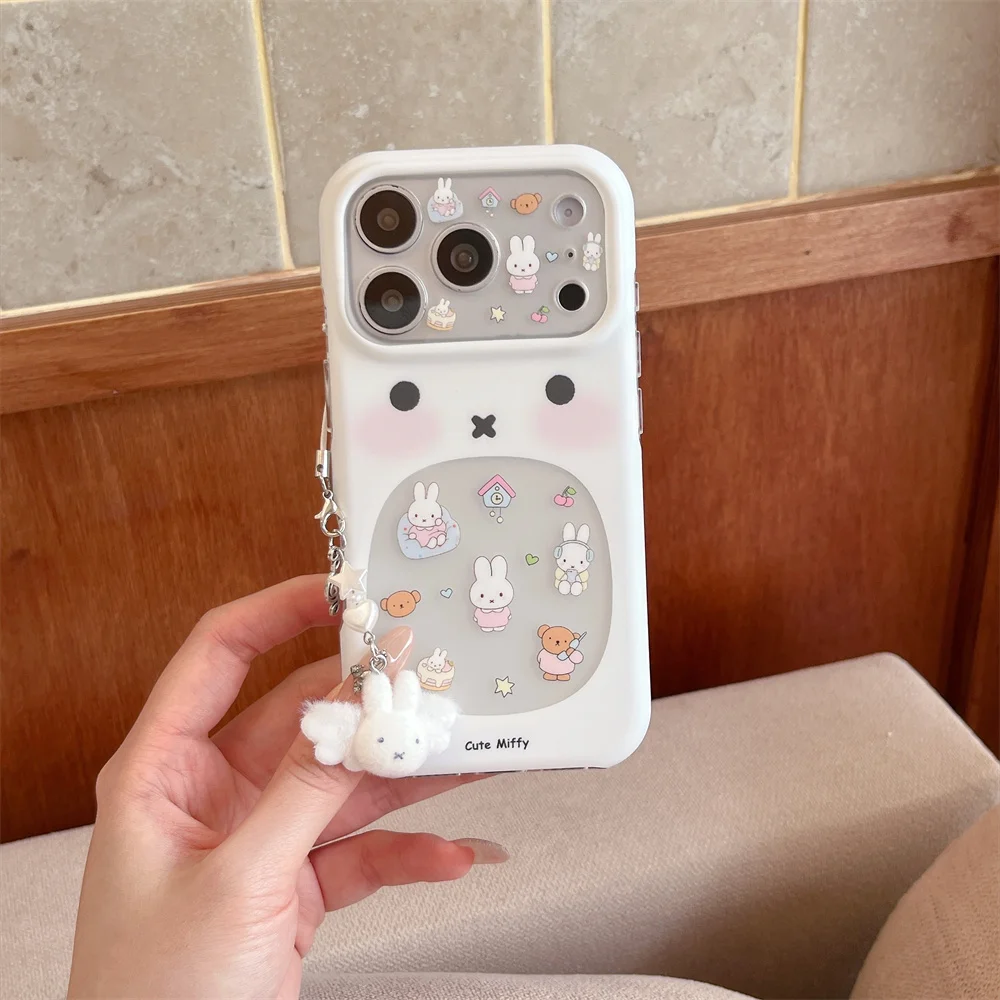 Koreańskie, urocze etui na telefon z motywem Miffy i króliczka, pasujące do iPhone 18 Pro, 17, 15, 16, 17 Pro, 18 Max. Wytrzymałe, odporne na wstrząsy etui z motywem z kreskówki. — zdjęcie produktu 3