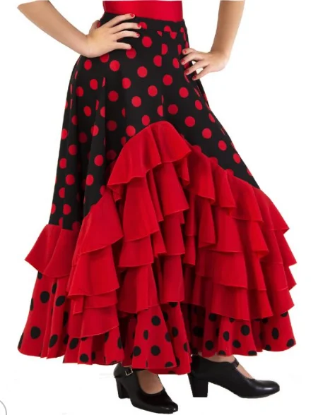 Girl's flamenco dance skirt sevillanas 5 ruffles with polka dots