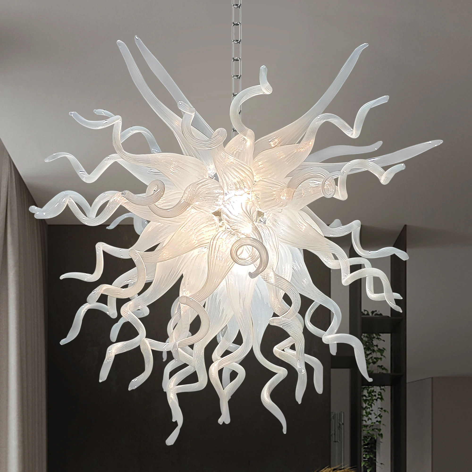 

LONGREE Handmade Blown Glass Chandelier Milk White Decorative Art Lighting Fixtures Ceiling Light Fixtures D24"