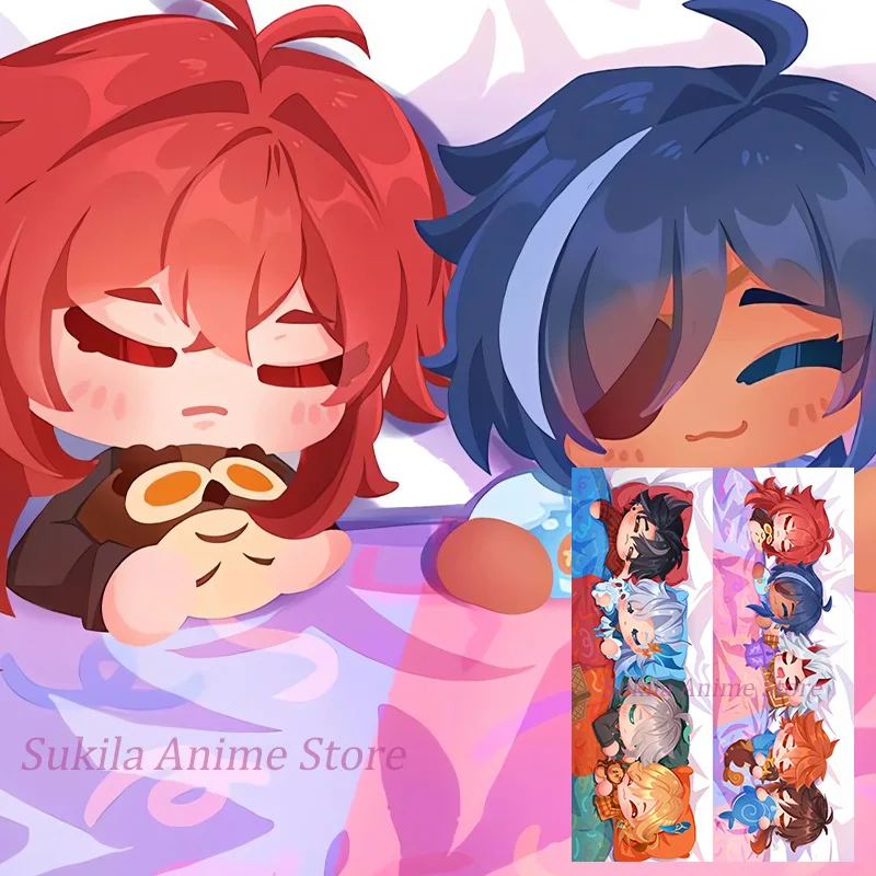 

Dakimakura Genshin Impact Mini Boys Childe Zhongli Wriothesle аниме наволочка для тела двусторонняя наволочка с принтом в натуральную величину