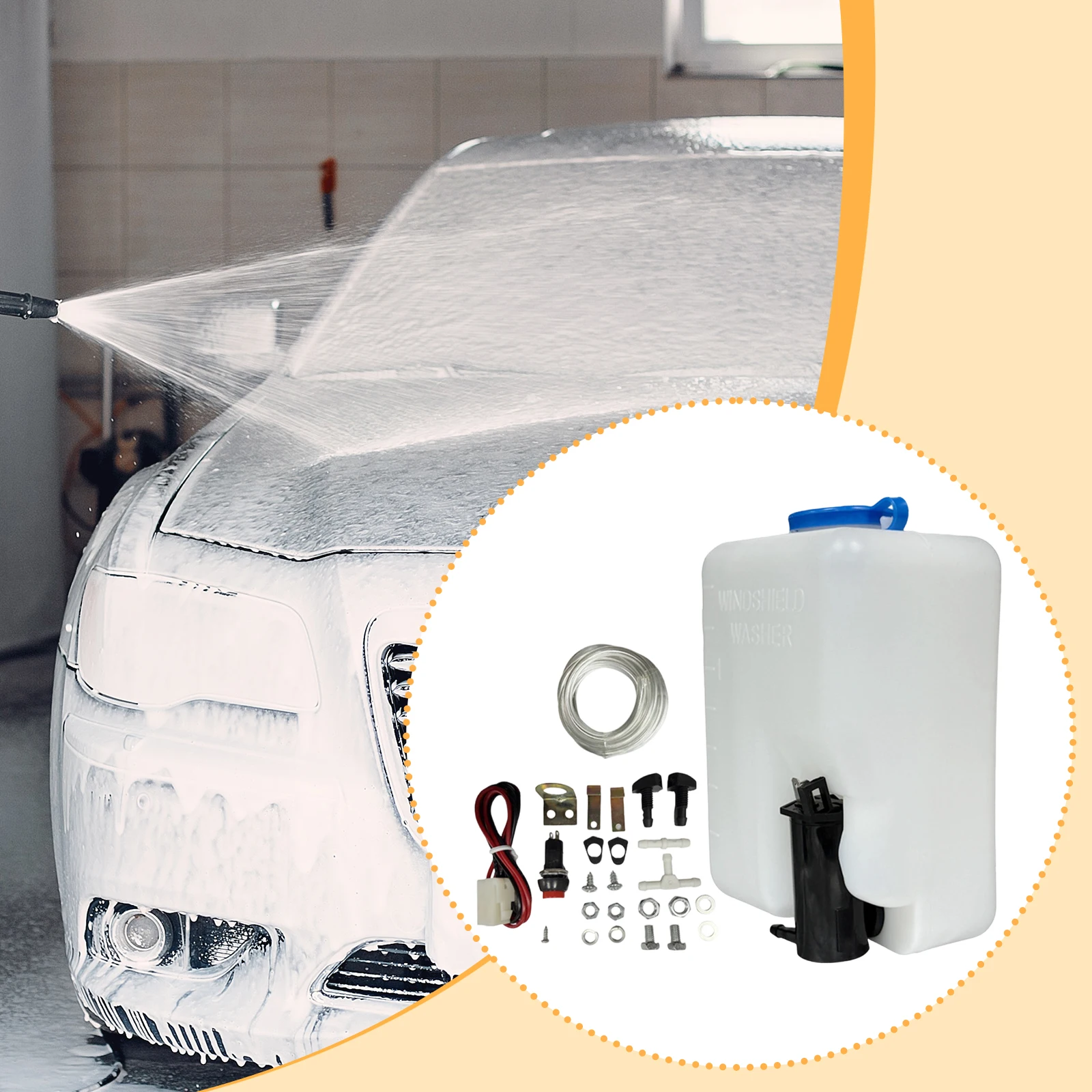 Universal Car Windshield Washer Reservoir Kit 12V PP Durable Water Tank with Nozzle and Switch for Clean Windshield Maintenance