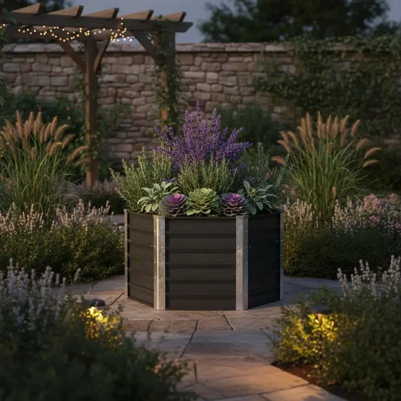 Cama elevada de jardín Anthracite de acero galvanizado de 129x129x77 cm