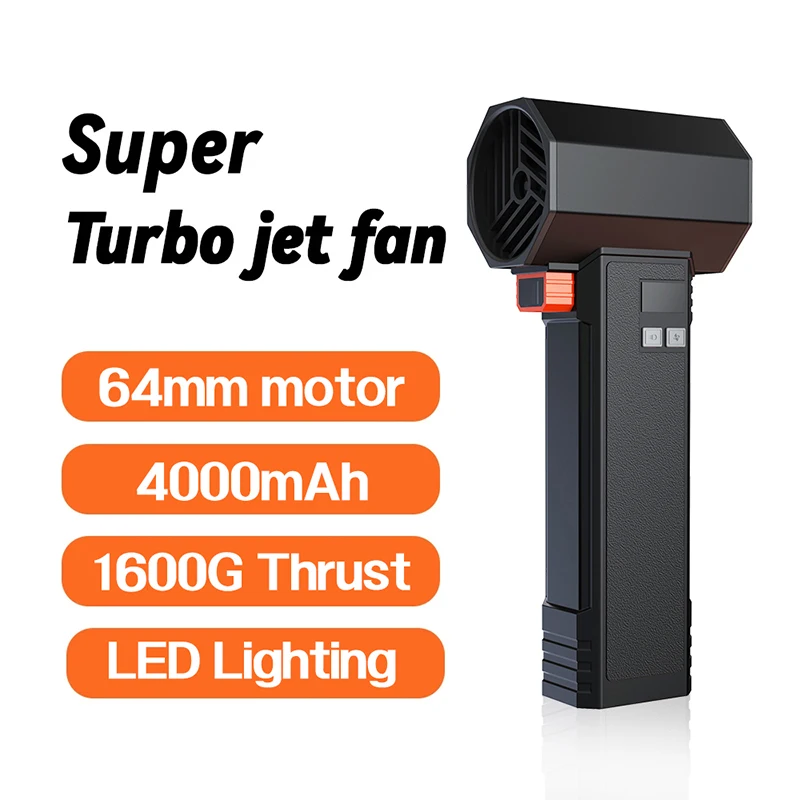 Handheld Turbo Jet Fan Powerful Air Blower With LED Lighting Jetdry 64MM Brushless Durable High-Speed 4000mA 1600G Thrust