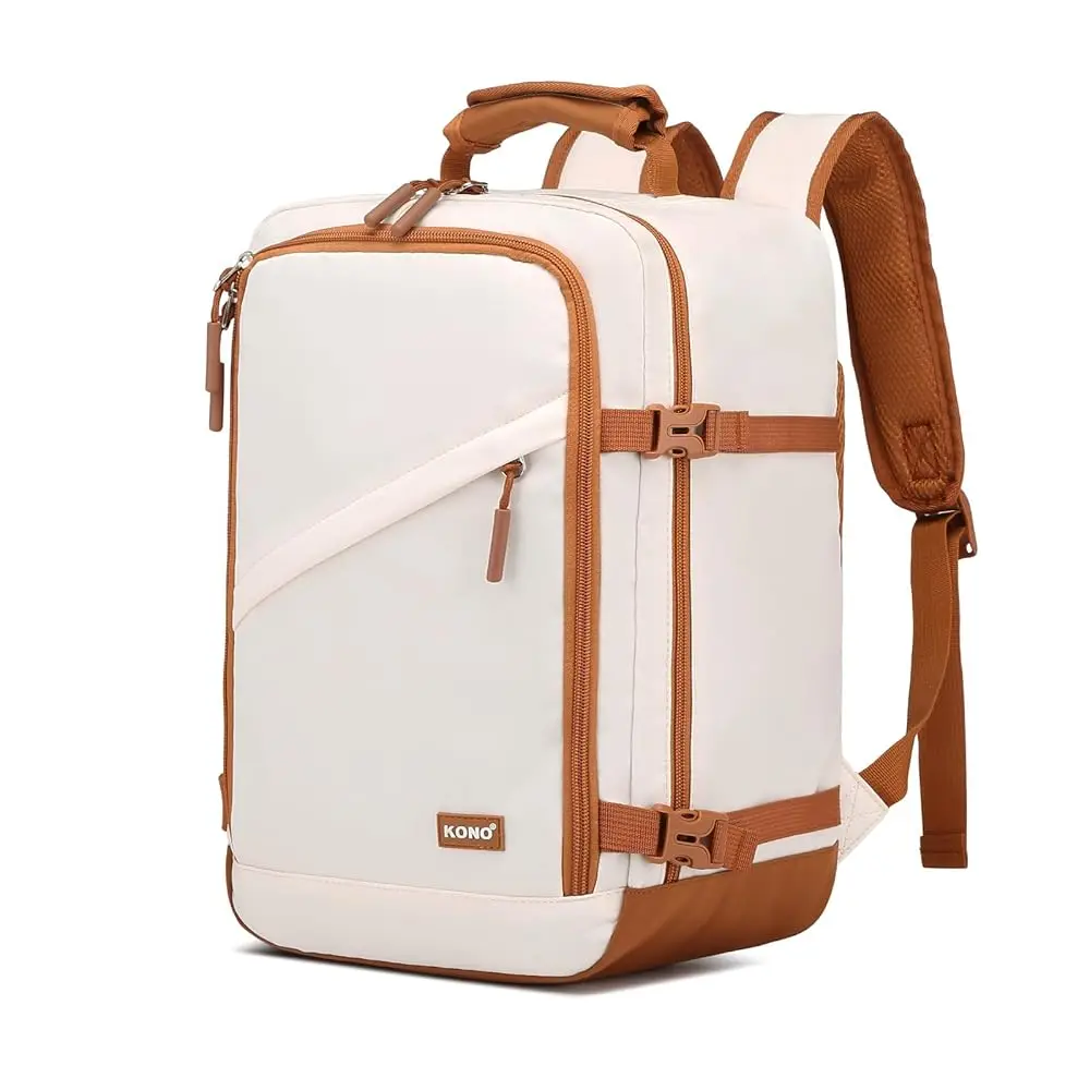Kono Kabinentasche für Ryanair (40x30x20 cm, 24L) , Untersitz Reise Handgepäckrucksack, Kabinengröße , schwarz/braun