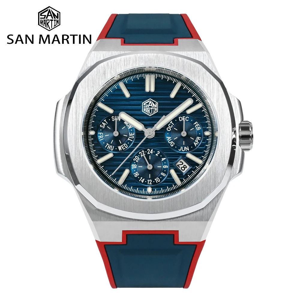 San Martin New Men Watch Original Design Multifunction Business Casual Rubber Strap Automatic Mechanical Watches for Mans Brand