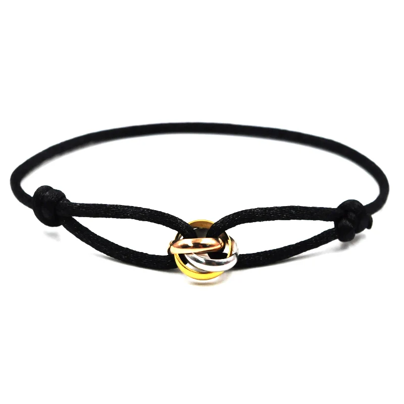 Klassieke Merk Titanium Staal Minnaar Drie Cirkels Met Kleurrijke Touw Armband voor Vrouwen Mannen Custom DIY Armband Groothandel New2023