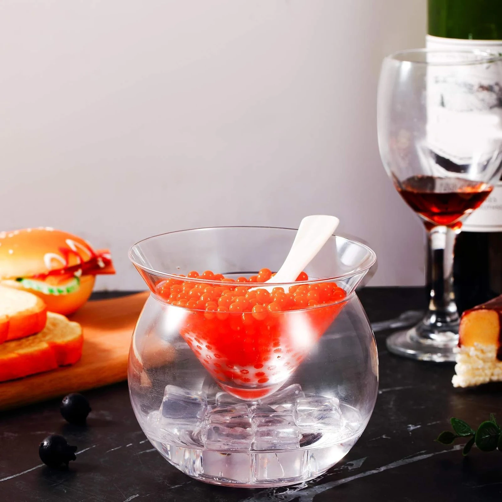Juego de Servidor de Caviar con Recipiente de Vidrio Transparente, Plato Dividido para Servir con Cucharas para Aperitivos, Salsas, Vino y Licores