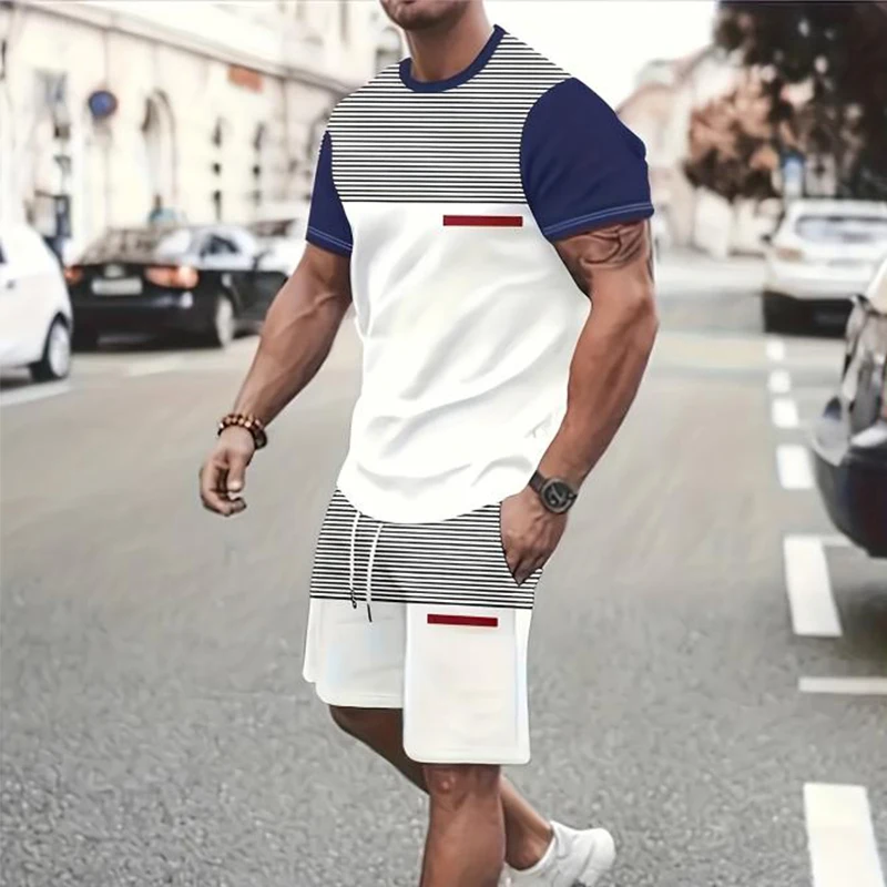 T-shirt da uomo manica corta + pantaloncini 2 pezzi tuta sportiva da spiaggia casual oversize da uomo