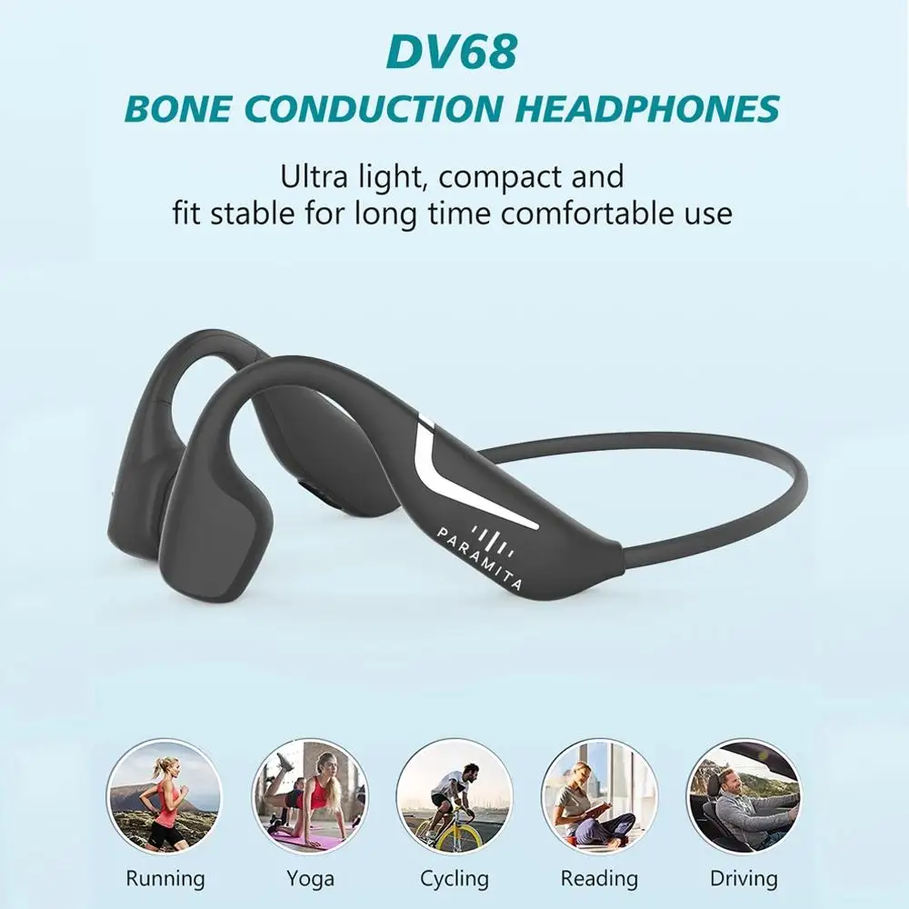 DV68 bone conduction Bluetooth headset RGB night light dual battery long life IPX7 waterproof and sweatproof BT5.3 headset