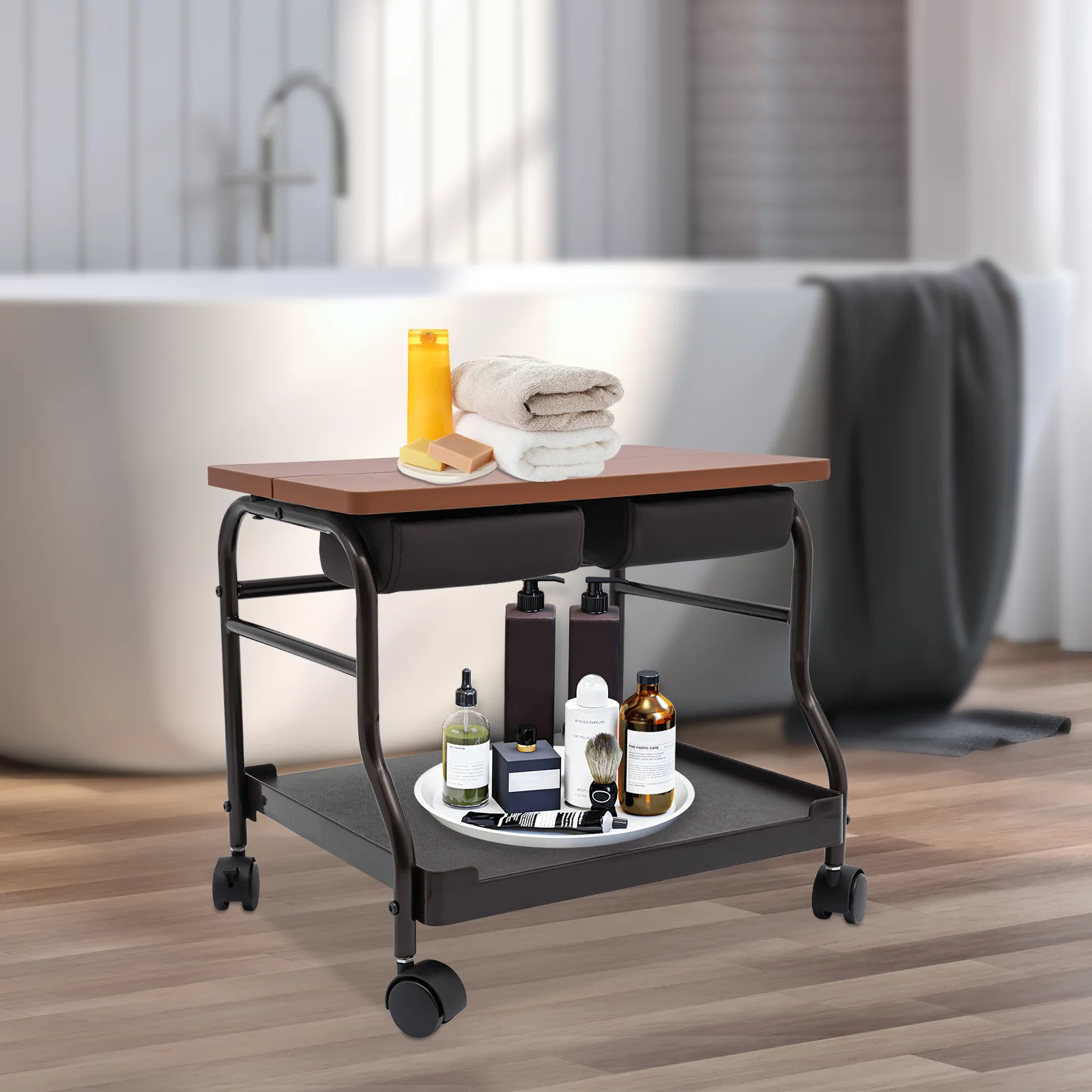 Beauty Salon Nail Or Foot Bath Spa Portable Trolley, Cart with 4 Light Rollers and Brakes, for Foot Rest Pedicure Manicure Funiture Massage Table Salon Supplies, Footrest Stand
