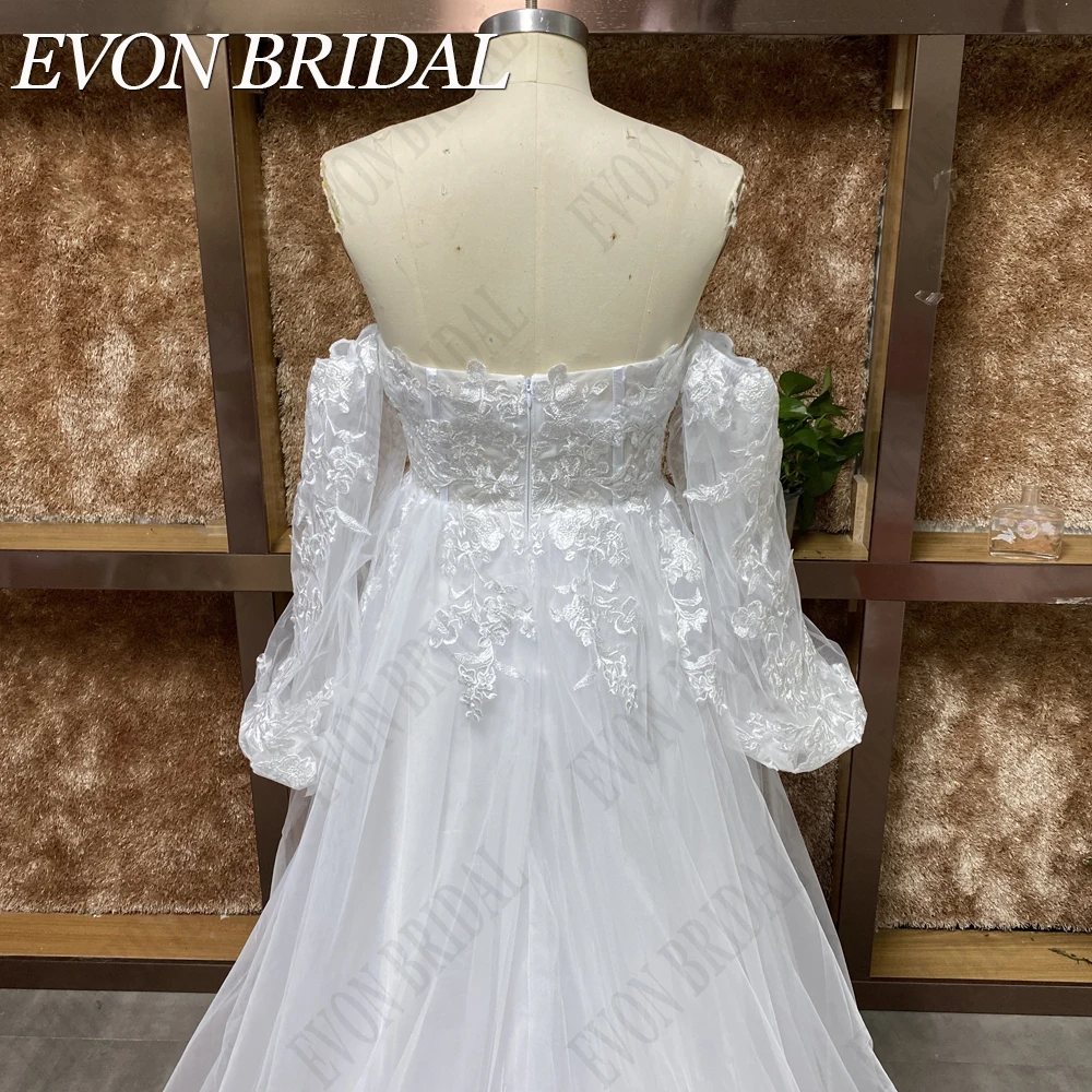 EVON BRIDAL Real Picture Princess Wedding Dresses For Women Lace Strapless Bride Gown Detachable Sleeves vestido de noiva boda