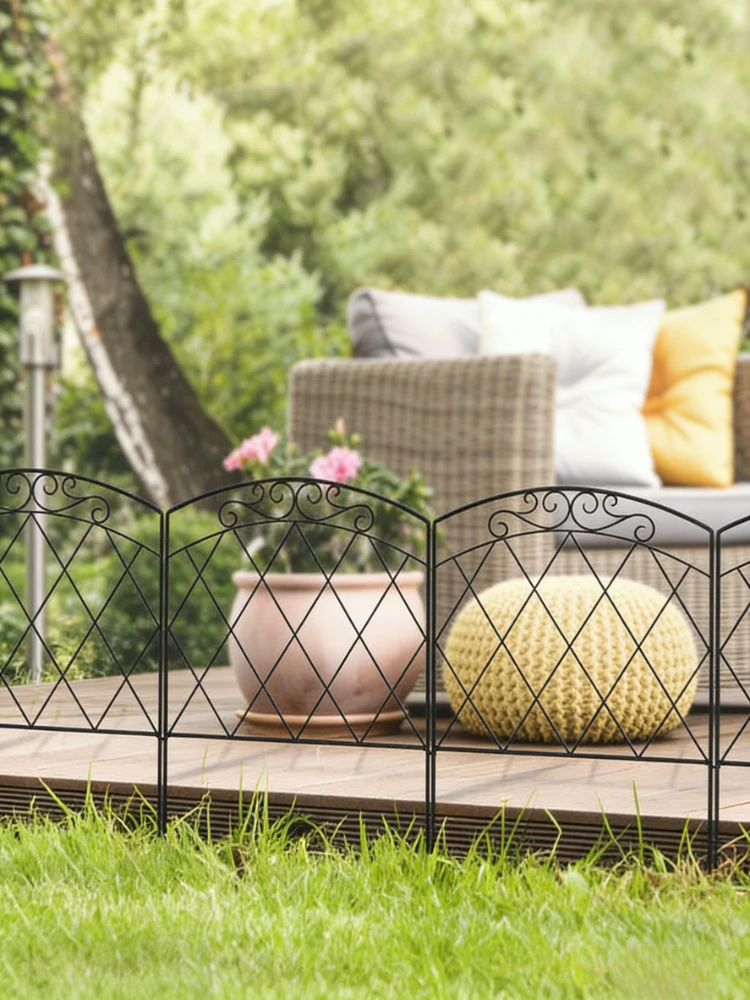 NONE Lot de 5 clôture de jardin décoratives, bordures en métal noir avec ornements pour parterre de fleurs - 305 x 80 cm noir 3