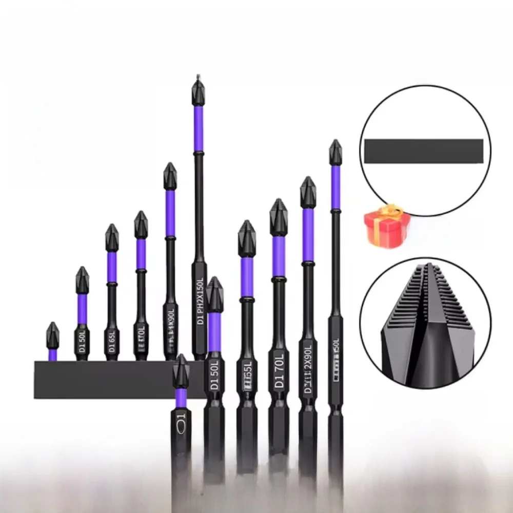Embouts de tournevis magnétiques antidérapants, résistants aux chocs, à Impact Phillips, à tige hexagonale, en acier allié, adaptés aux outils électriques, 6/12 pièces