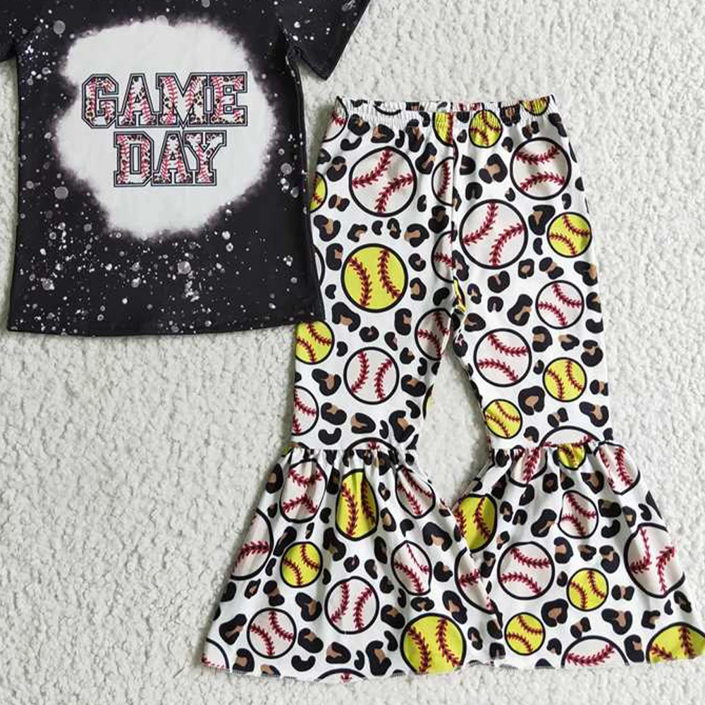 GSPO0214 Baby Girls Spring Outfits Baby Girls Game day softball bell pants sets