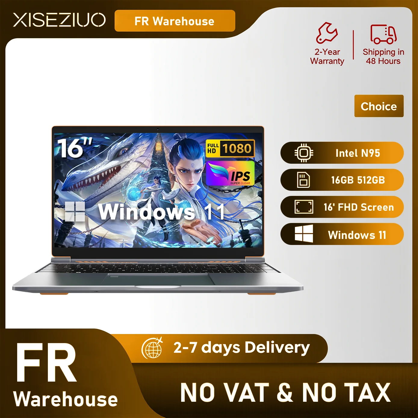 Ordinateur Portable 16 Pouces Pour Intel N95 16 Go de Ram 512 Go Rom DDR4 écran Fhd Écran ultra HD 1920x1200P IPS Clavier rétroéclairé 180 Ordinateurs