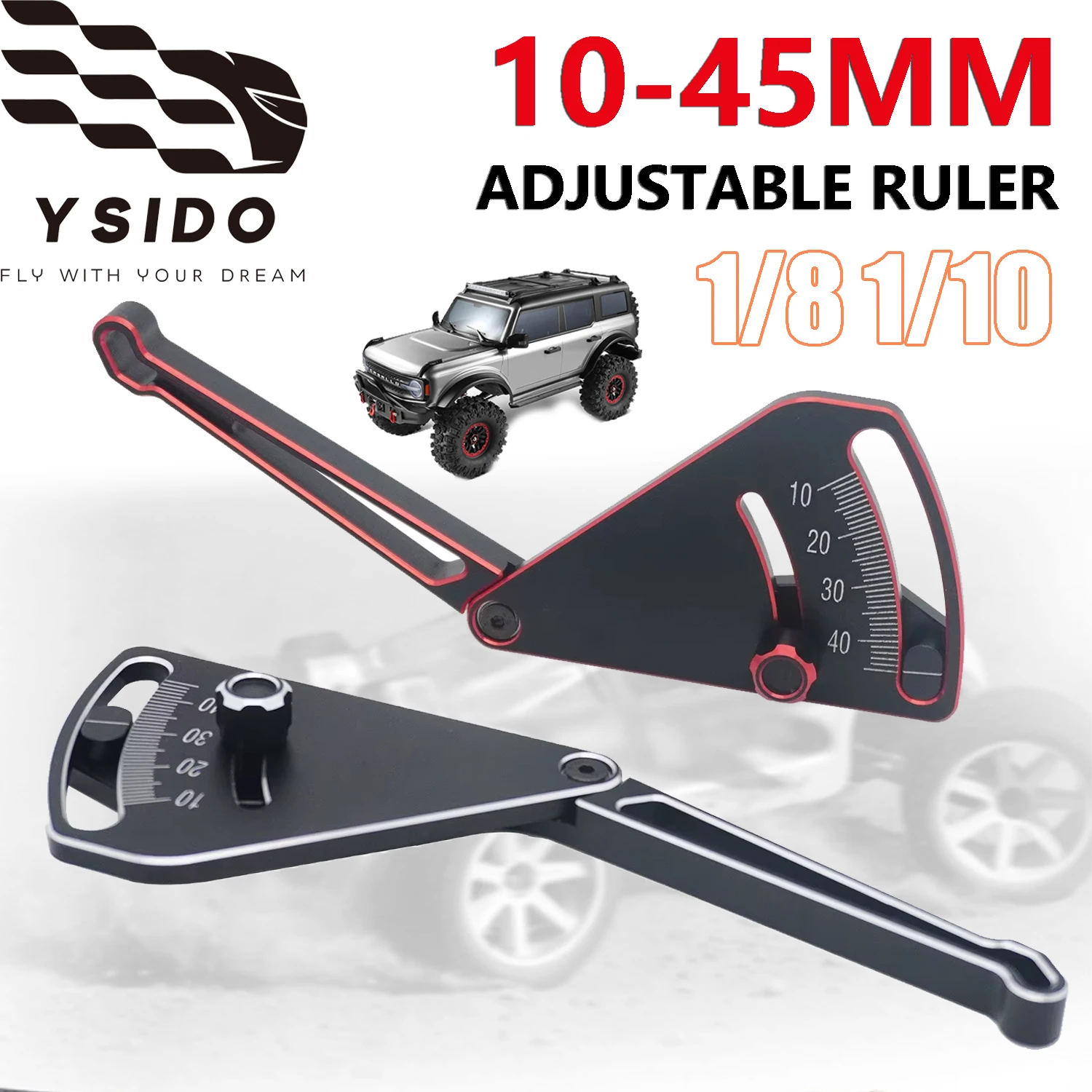 YSIDO Adjustable Ruler 10-45mm Ride Height & Wheel Rim Camber Built in Rubber Ring for 1/8 1/10 RC Off-Road Truck Road Vehicles