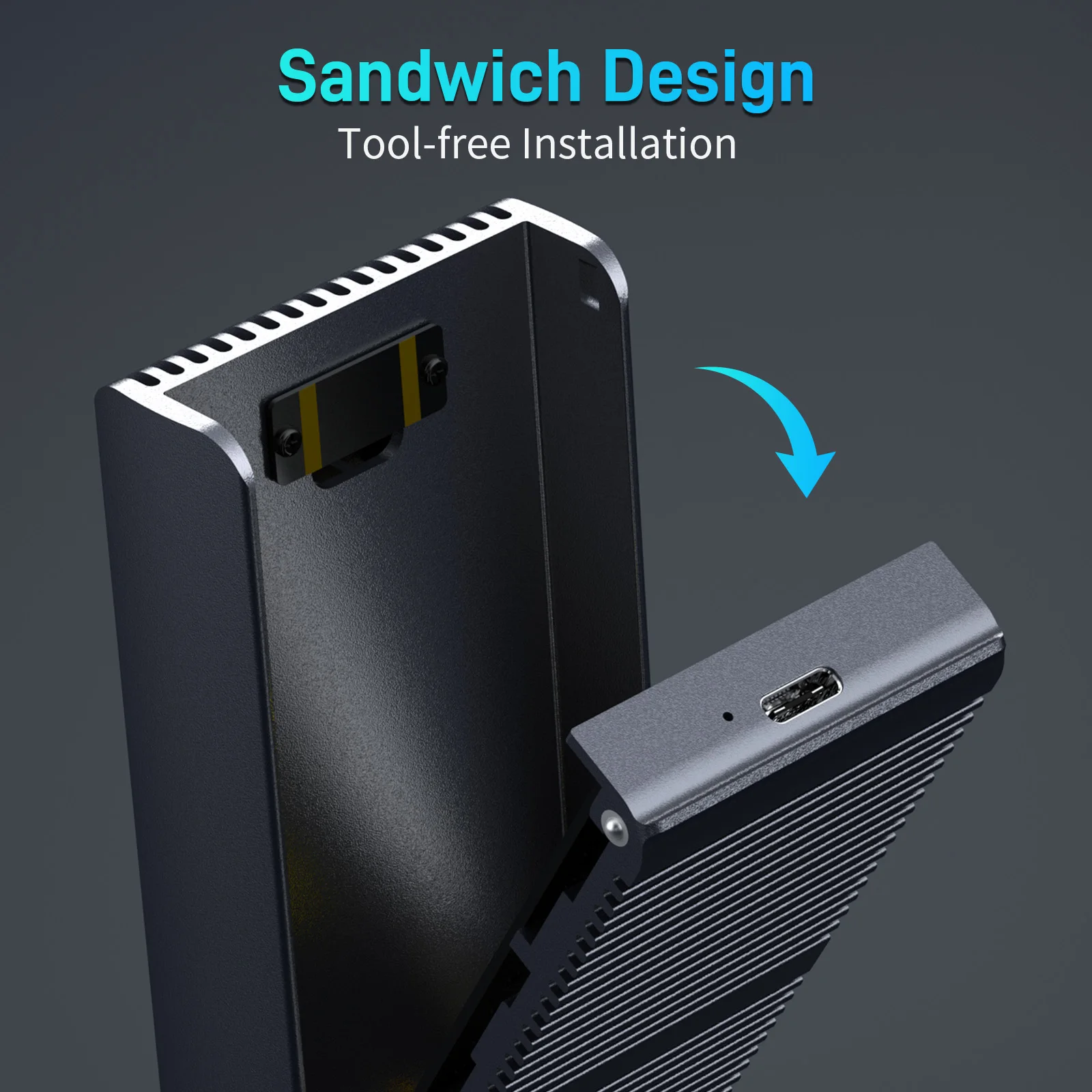 FIDECO Flip Sandwich USB4 40Gbps M.2 SSD Enclosure NVME USB Type C USB4 SSD Adapter do NVME PCIE M Key SSD Disk Case