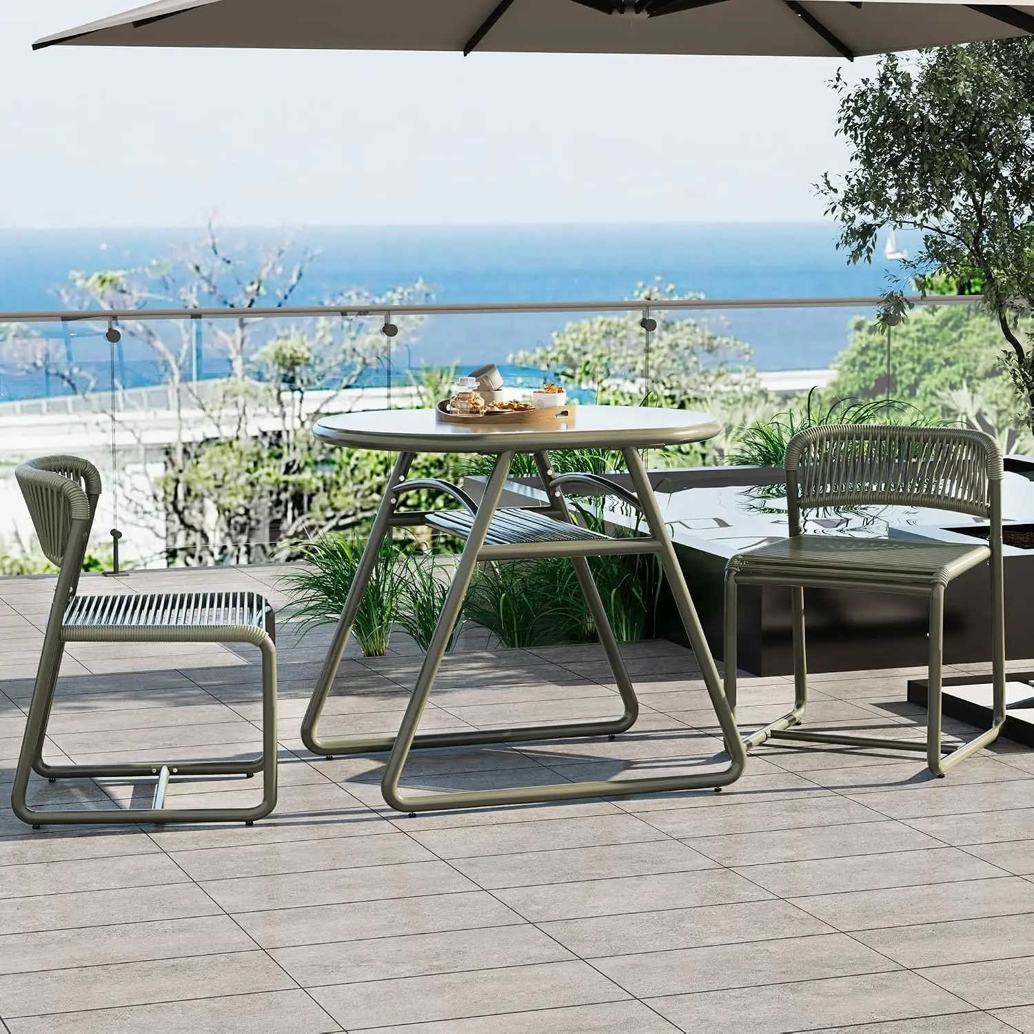 Ensemble bistro 3 pièces pour jardin et balcon - Table ronde en fer de 80 cm avec 2 chaises, ergonomique, résistante aux intempéries, antirouille, gain de place et facile à nettoyer - idéal pour terrasse, véranda ou petites surfaces extérieures