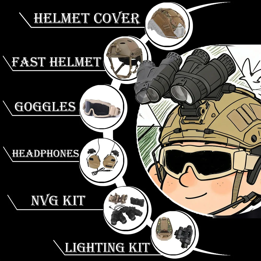 Tactical Paintball Helmet with Headphones GPNVG-18 No Function 8-in-1 Helmet Set ,for Airsoft Bump Outdoor Field Cosplay