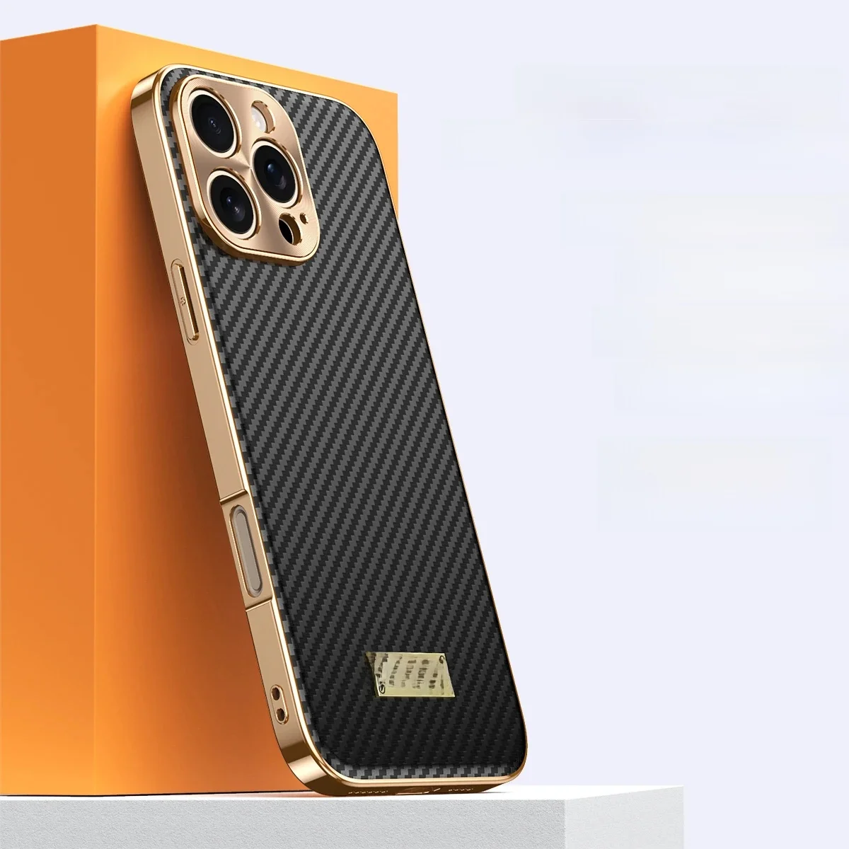 Luksusowe etui na telefon z powłoką galwaniczną, teksturą skóry i włókna węglowego, do iPhone'a 17 16 15 14 13 Pro Max Plus 17Air, ze stopu, z osłoną obiektywu, odporne na wstrząsy. — zdjęcie produktu 7
