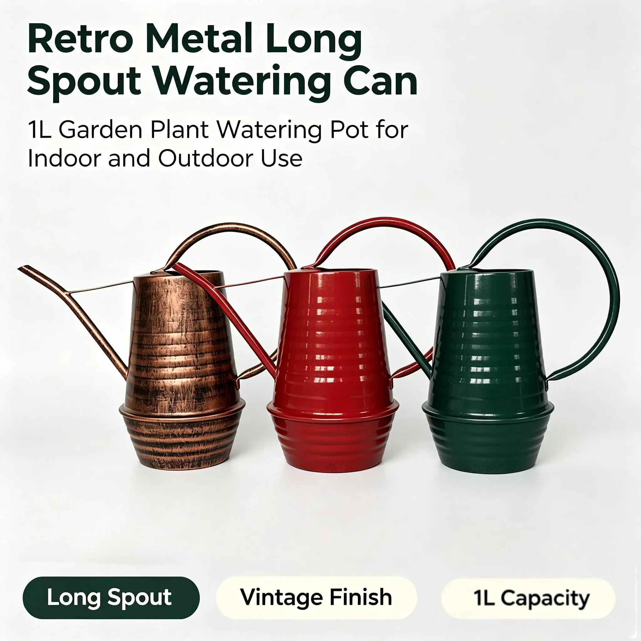Long Spout Watering Can Retro Look Metal Watering Can Garden Tool Wide Opening Sprinkling Pot Leak-Proof for Home, Plant Care