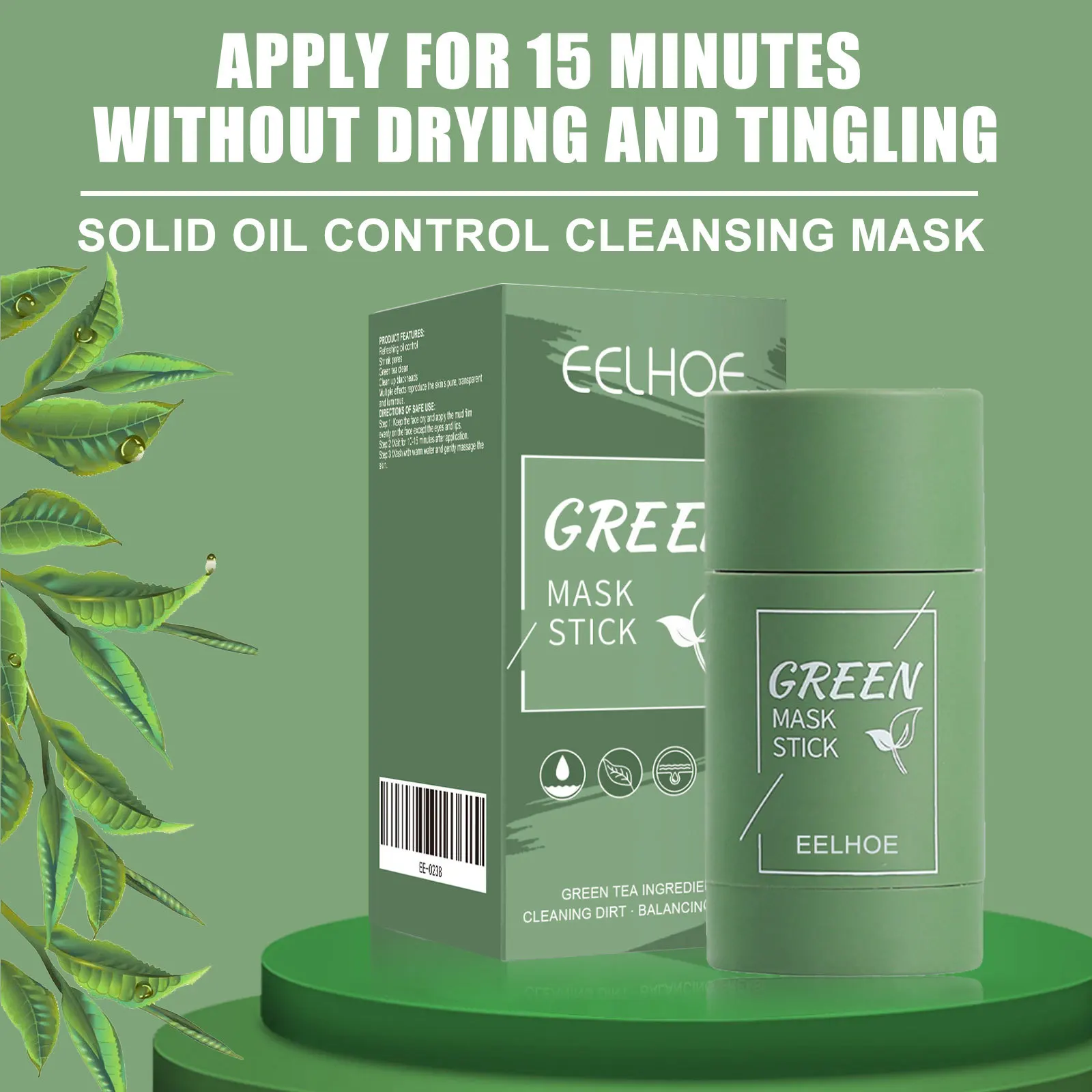 Eelhoe, 1 unidad, mascarilla limpiadora sólida de té verde, arcilla, Control de aceite, reduce los poros, acné, espinillas, elimina la mascarilla hidratante Facial