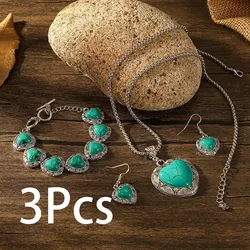 3Pcs/set Women's jewelry set Artificial blue thread pine red Turquoise pendant, bracelet, earrings jewelry gift set