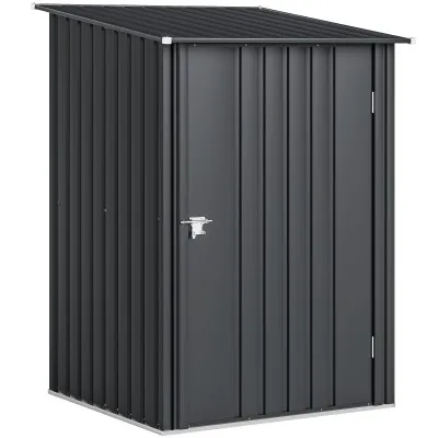 Abri de jardin métal 1m² gris foncé, remise à outils tôle ondulée acier galvanisé, toit incliné porte verrouillable 100x104x160cm