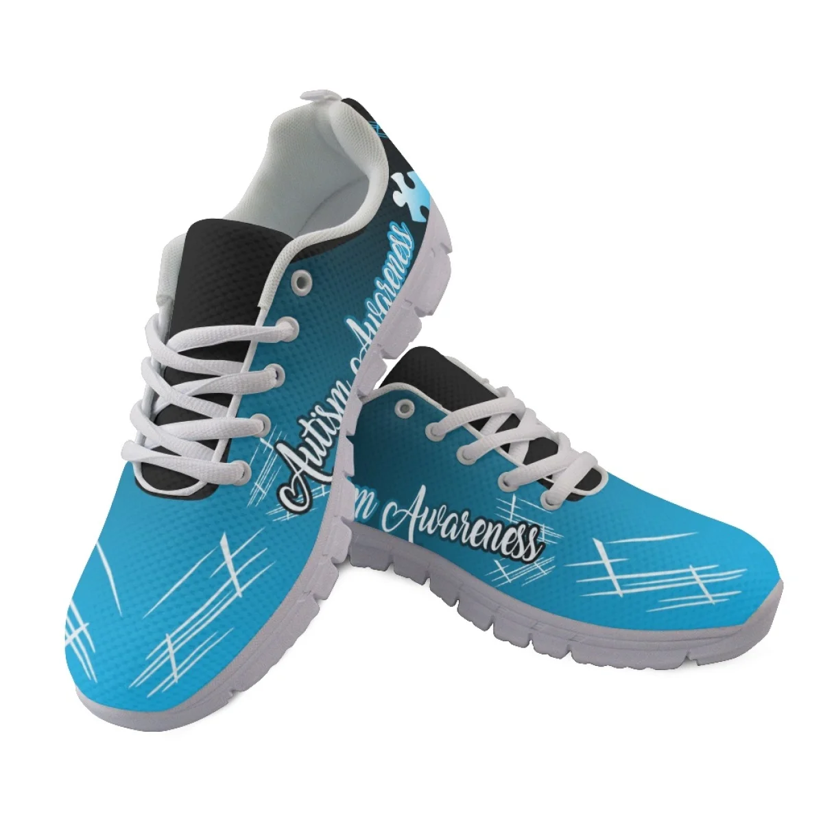 INSTANTARTS Autism Awareness Blue Design Lace-up Sneakers for Women Lightweight Non-Slip Running Shoes Outdoor Casual Flats Gift