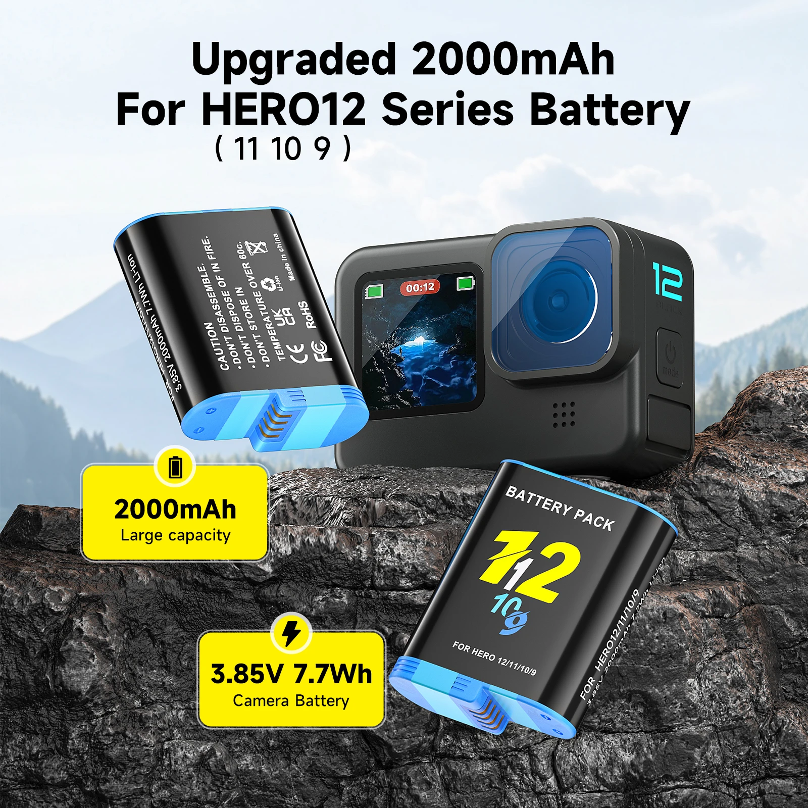 PALO 2000mAh Camera Battery for GoPro Hero 12 11 10 9 Battery 3 Ways Fast Charger Box TF Card Storage for GoPro Hero Accessories