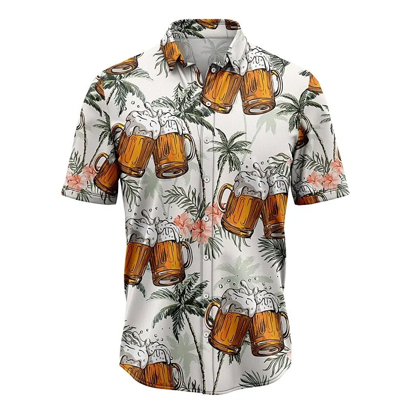 Men's Shirts Hawaiian Shirts Graphic Print Beer Foil Street Casual Short Sleeve Printed Button Clothing Tropical Fashion