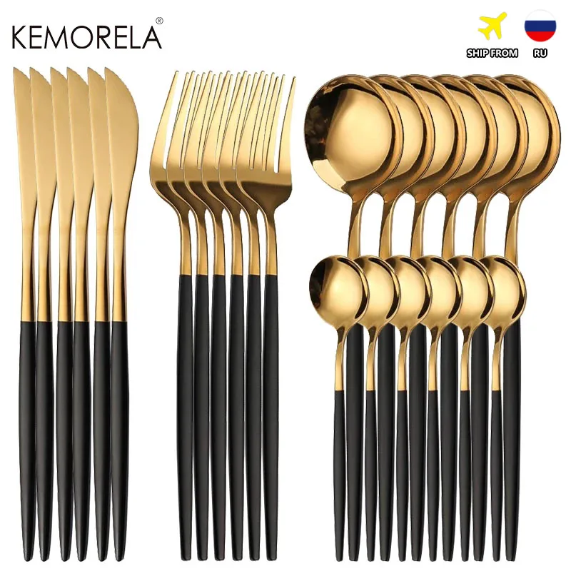 24Pcs Gold Dinnerware Set Stainless Steel Tableware Set Knife Fork Spoon Flatware Set Christmas Gift Cutlery Set Gift Box