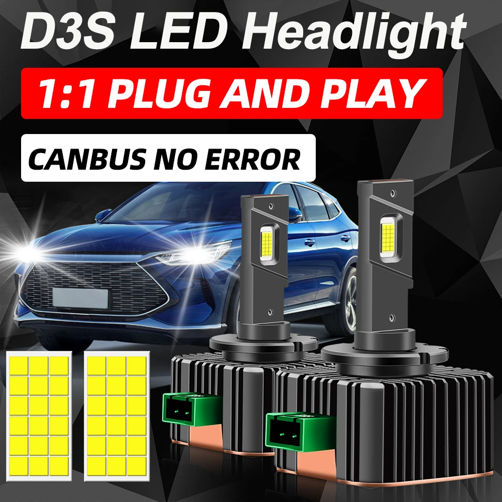 

2PCS 30000LM D3S Headlight LED Canbus Lamps Auto LED Lights Bulb For Car Lights 6000K Plug&Play