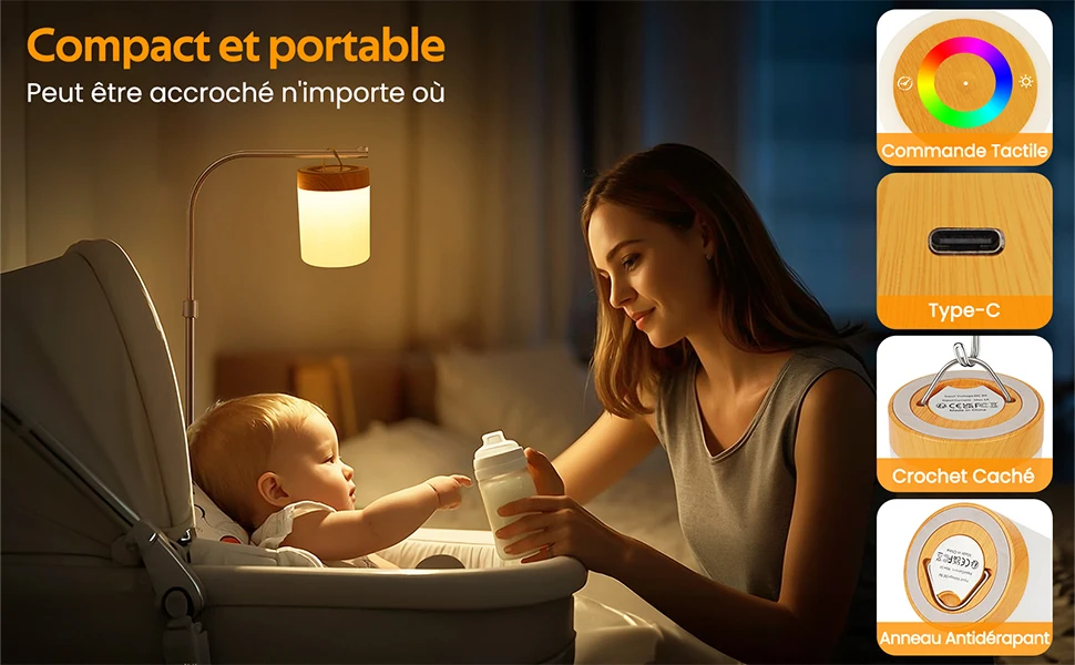 Lureshine 2-Pack RGB Night Light Lamp with Touch Control and Color Changing, 13‑inch Portable Dimmable USB‑Rechargeable Table Lamp with 1800mAh Battery for Bedroom Decorative Lighting