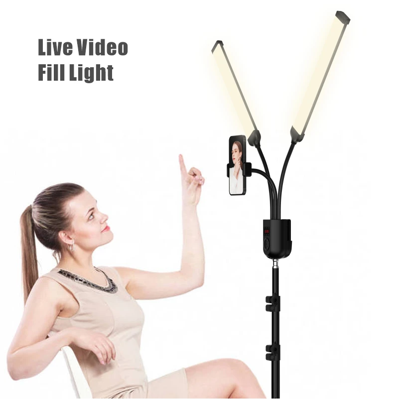 Two Arm LED Photo Light 24W Bi Photography Fill Light for Live Video Recording Tattoo Makeup YouTube Video Product Photography