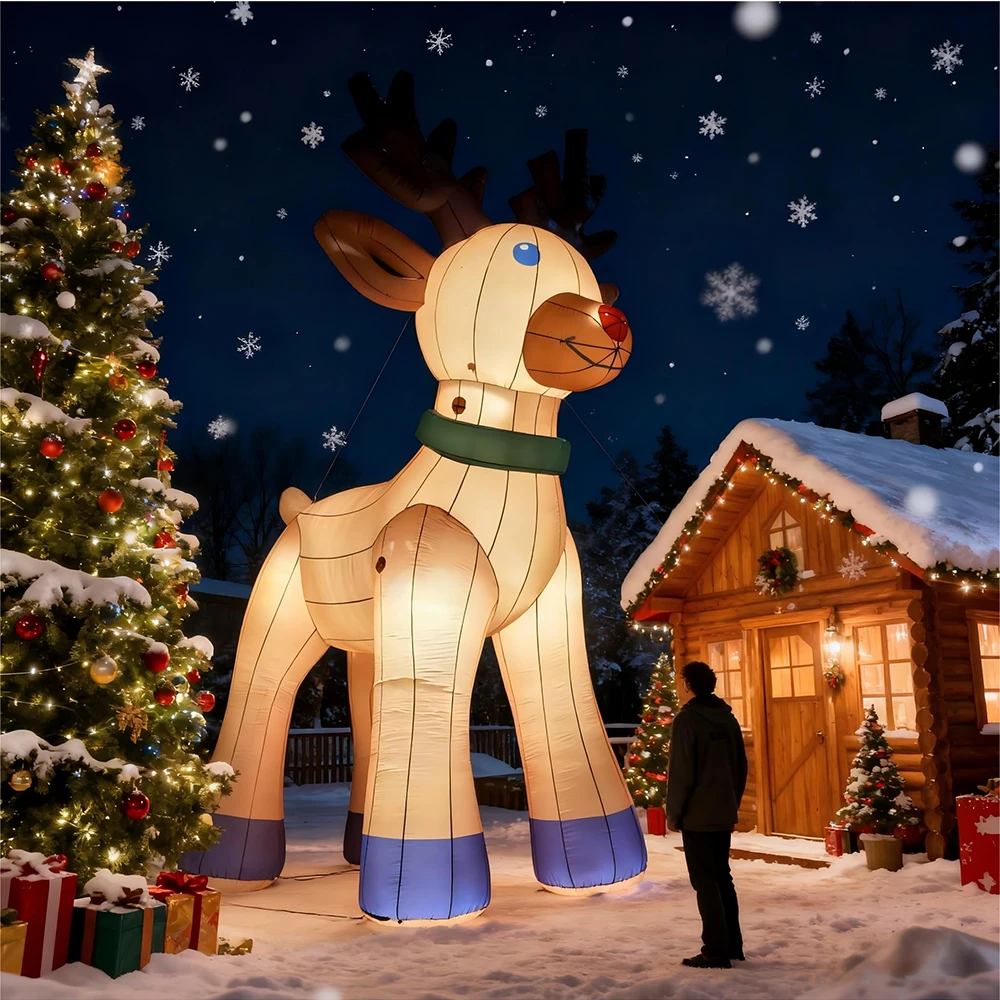 巨大な8m/26フィートのクリスマスインフレータブルトナカイデコレーション、LEDライト付き、屋外用、庭の祝祭パーティーに最適